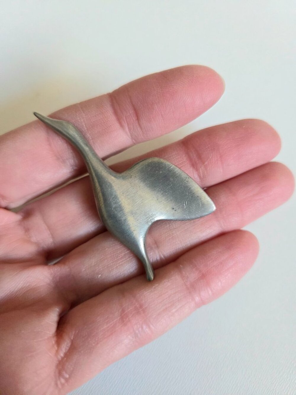 Vintage pewter goose bird brooch